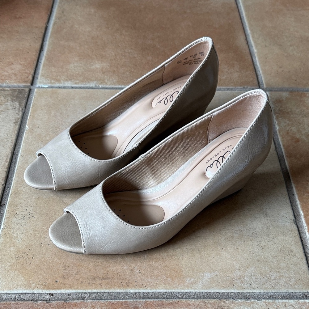 Abella Cream Peep-Toe Wedges